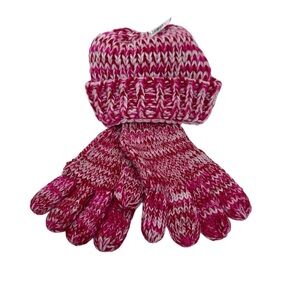 Gap Kids Red Pink & White Knit Beanie Hat & Glove Set New Nwt Girl’s Size S/M